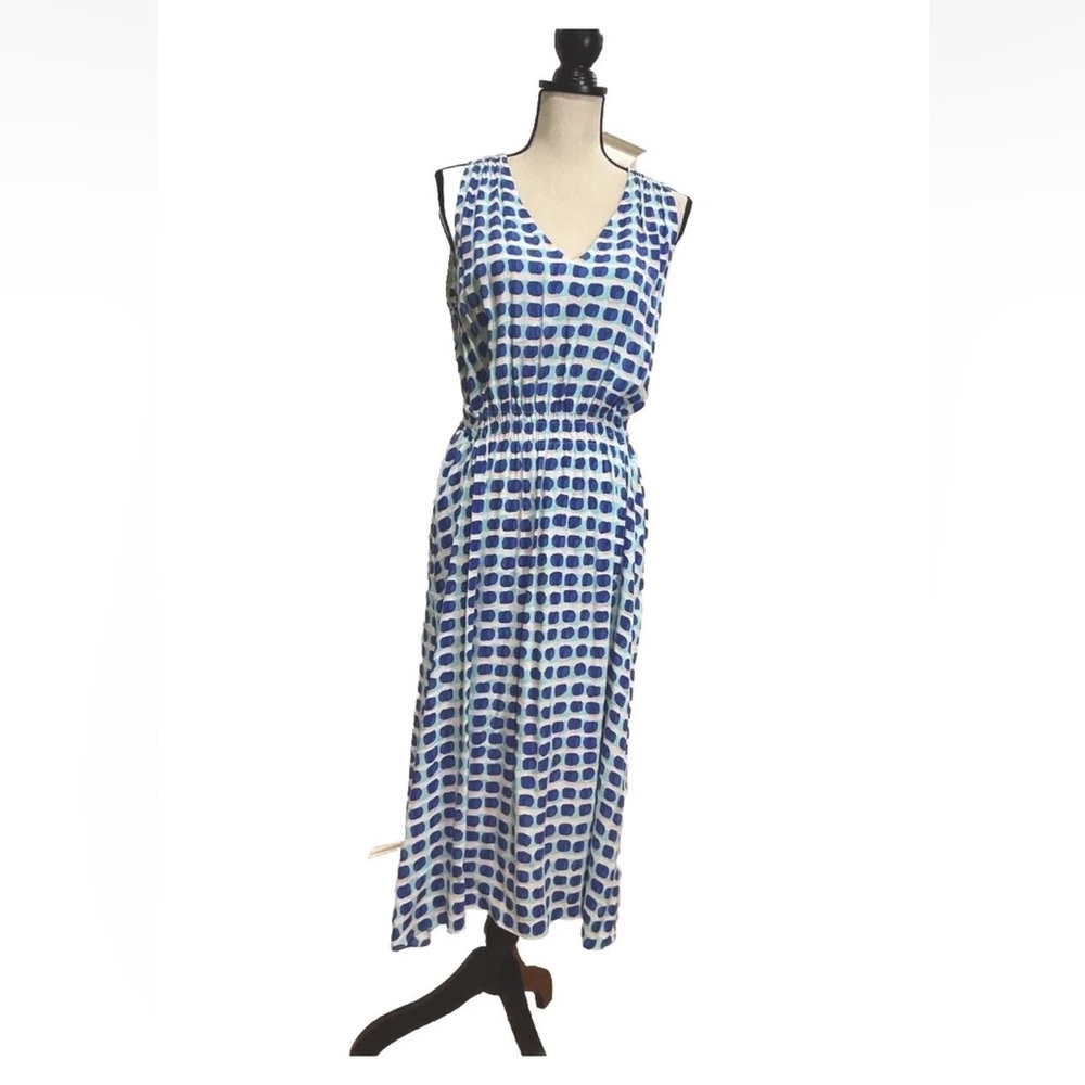 NWT Kate Spade Blue Island Sleeveless Maxi Lg  V-neck Dress Beach Vacation Vibes